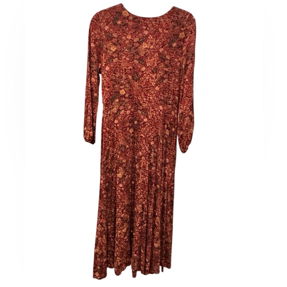 Peruvian Connection Floral Long Sleeve Dress In Red And Brown Size M — image 6 of 8
